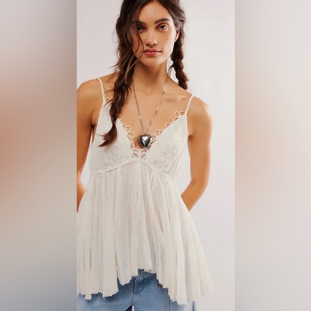 Free People White Lace Trim Tank Top Casella Tunic